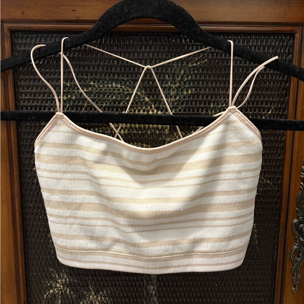 Gilly Hicks Beige & White Striped Ribbed Crop Cami Tank Top (Size S) - Item 0028